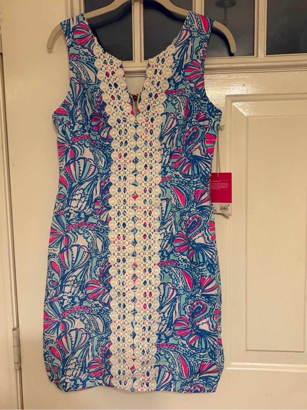 Lilly Pulitzer "My Fans" Blue & Pink Fan-Shaped Paisley Shift Dress Size 6 NWT